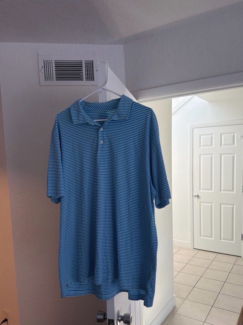 Peter Millar Blue and White Thin-Striped Polo